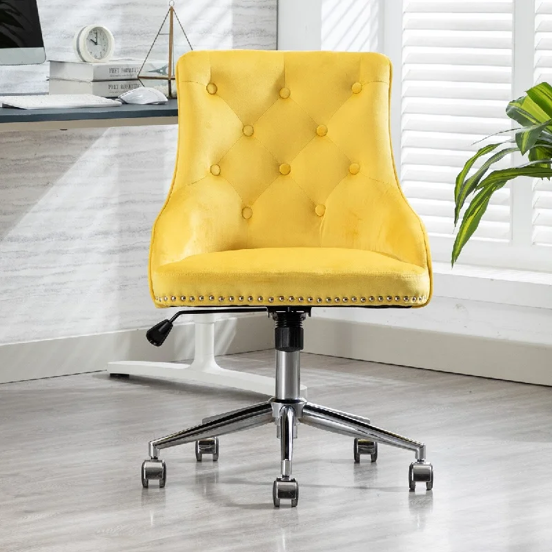 Back Modern Computer Chair Swivel Height Adjustable Accent Chair With Wheels With Arms For Study Living Bedroom, Yellow