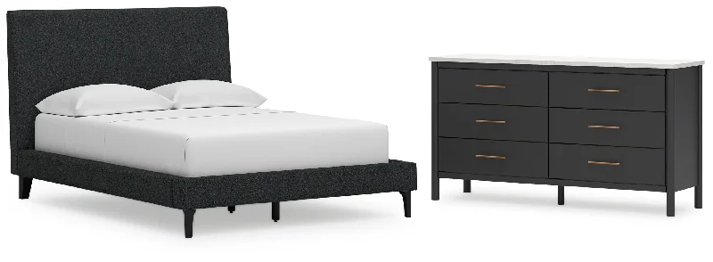 Cadmori Full Upholstered Bed with Dresser in Black