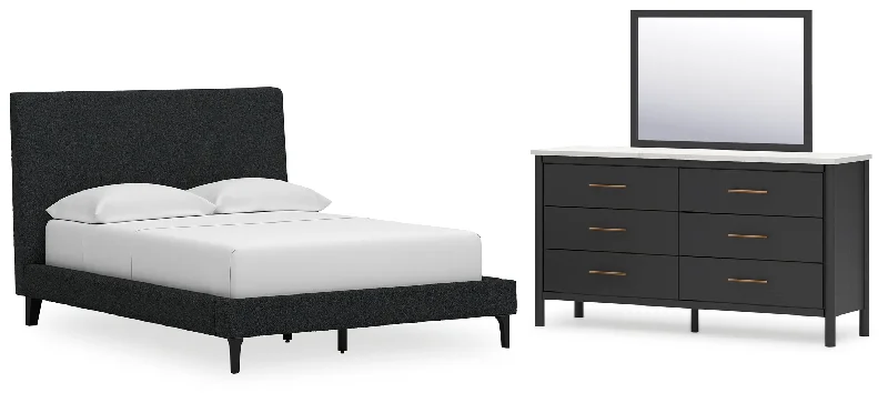 Cadmori Full Upholstered Bed with Mirrored Dresser in Black