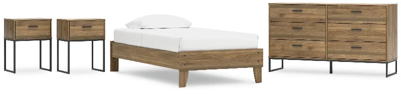 Deanlow Twin Platform Bed with Dresser and 2 Nightstands in Honey