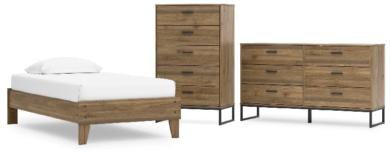 Deanlow Twin Platform Bed with Dresser and Chest in Honey