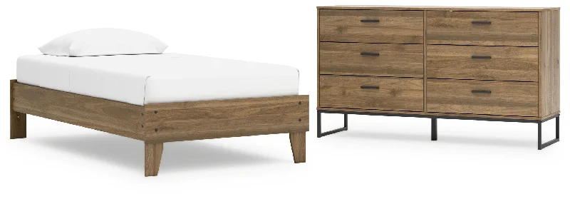 Deanlow Twin Platform Bed with Dresser in Honey