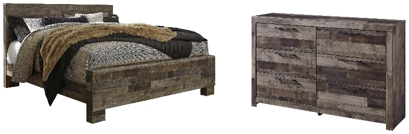 Derekson King Panel Bed with Dresser in Multi Gray