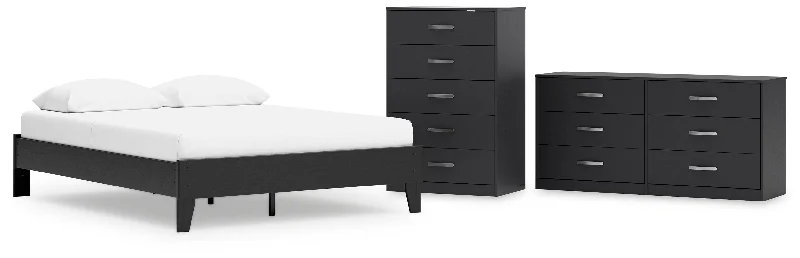 Finch Queen Platform Bed with Dresser and Chest in Black