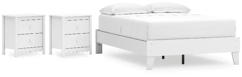 Hallityn Full Platform Bed with 2 Nightstands in White