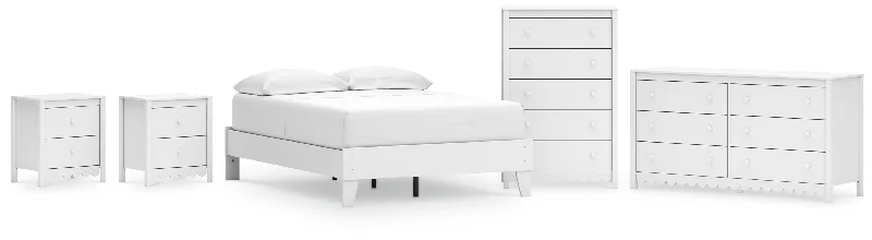 Hallityn Full Platform Bed with Dresser, Chest and 2 Nightstands in White