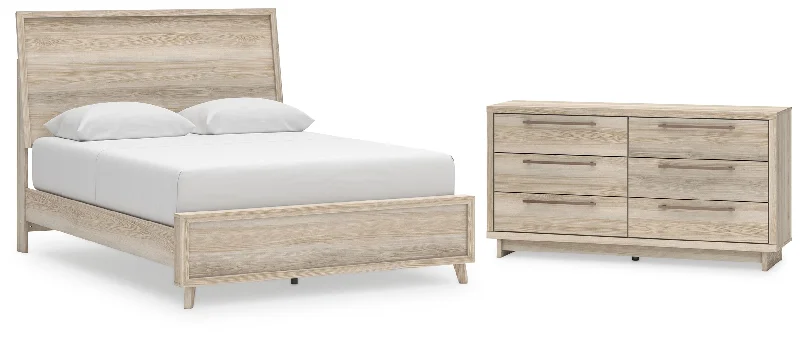 Hasbrick Queen Panel Bed with Dresser in Tan