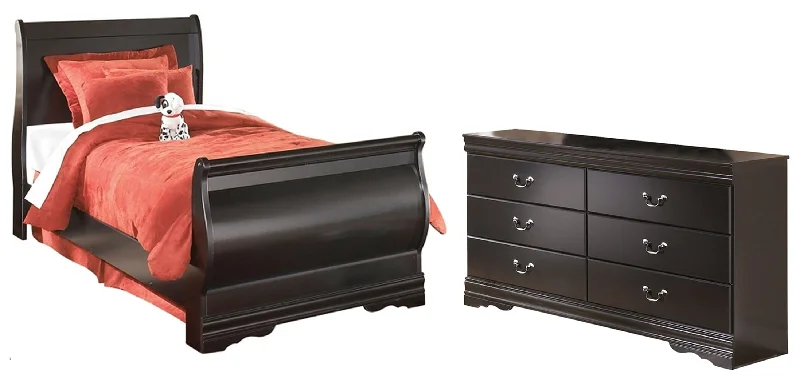 Huey Vineyard Twin Sleigh Bed with Dresser in Black