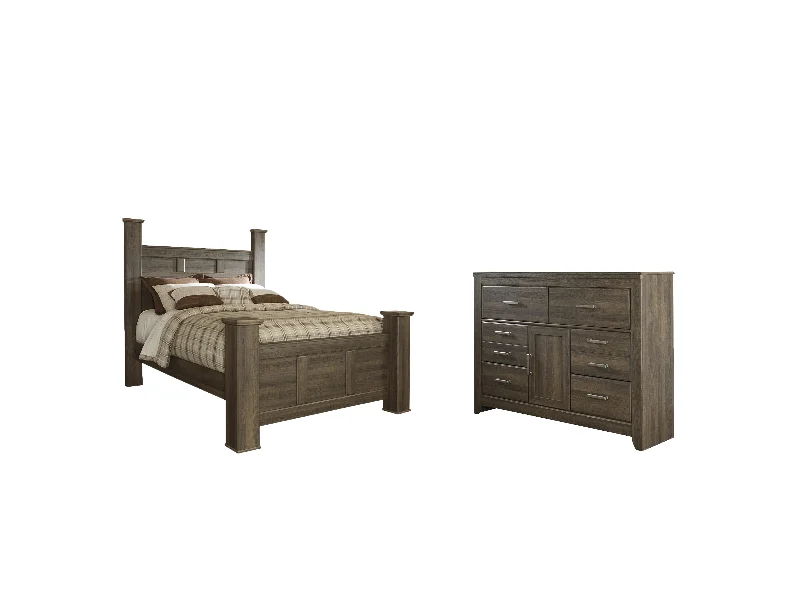 Juararo Queen Poster Bed with Dresser in Dark Brown