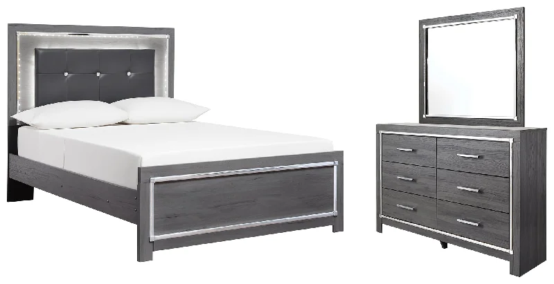 Lodanna Full Panel Bed with Mirrored Dresser in Gray