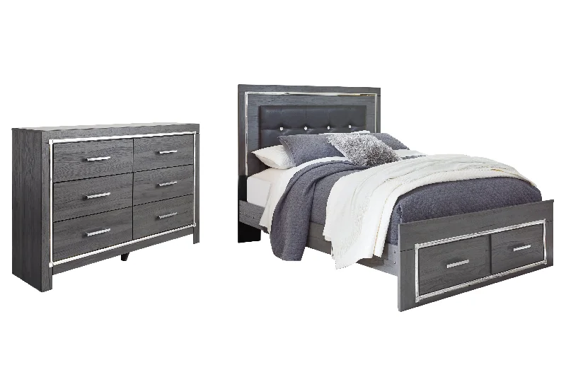 Lodanna Queen Panel Bed with 2 Storage Drawers with Dresser in Gray