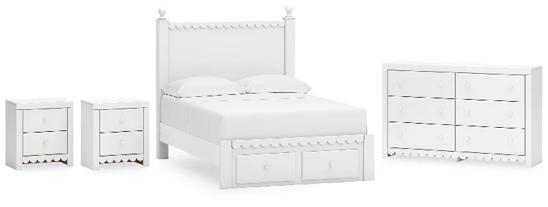 Mollviney Full Panel Storage Bed with Dresser and 2 Nightstands in White