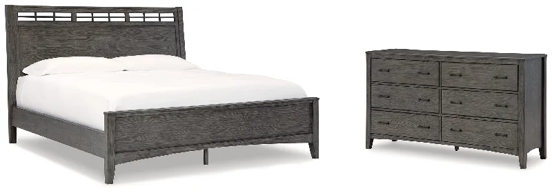 Montillan King Panel Bed with Dresser in Grayish Brown