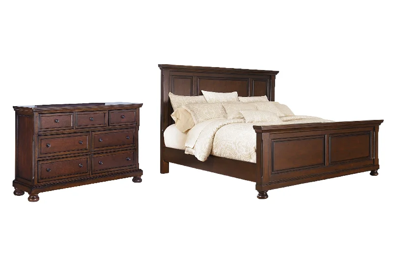 Porter King Panel Bed with Dresser in Rustic Brown