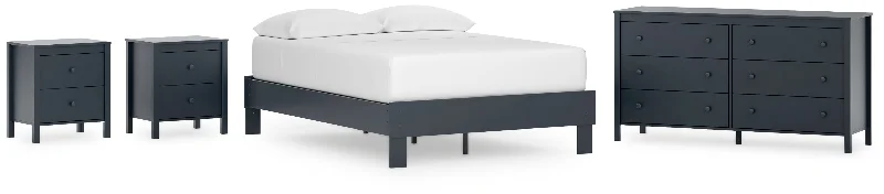 Simmenfort Full Platform Bed with Dresser and 2 Nightstands in Navy Blue