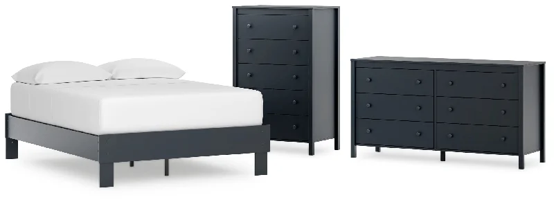 Simmenfort Full Platform Bed with Dresser and Chest in Navy Blue