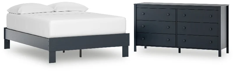 Simmenfort Full Platform Bed with Dresser in Navy Blue