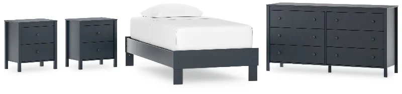 Simmenfort Twin Platform Bed with Dresser and 2 Nightstands in Navy Blue