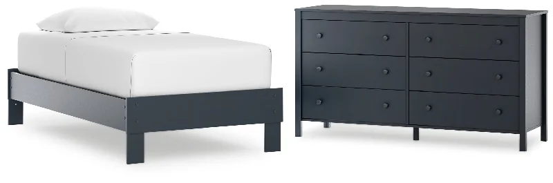 Simmenfort Twin Platform Bed with Dresser in Navy Blue