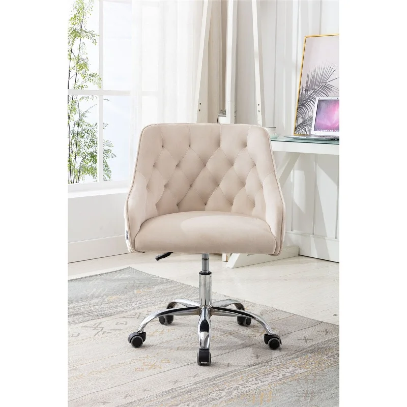 Velvet Fabric Desk Chair - Modern Adjustable Swivel Task Chair for Home Office, Bedroom, Vanity; Ideal for Women & Girls