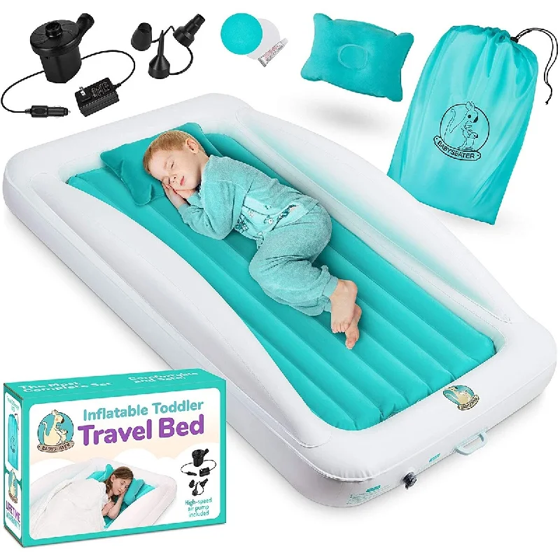 BABYSEATER Toddler Air Mattress with Sides Includes Air Pump w/ pillow