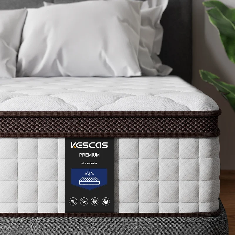 Kescas 12 Inch Hybrid Mattress with Memory Foam & Heavier Coils, Ergonomic Design for Pressure Relief