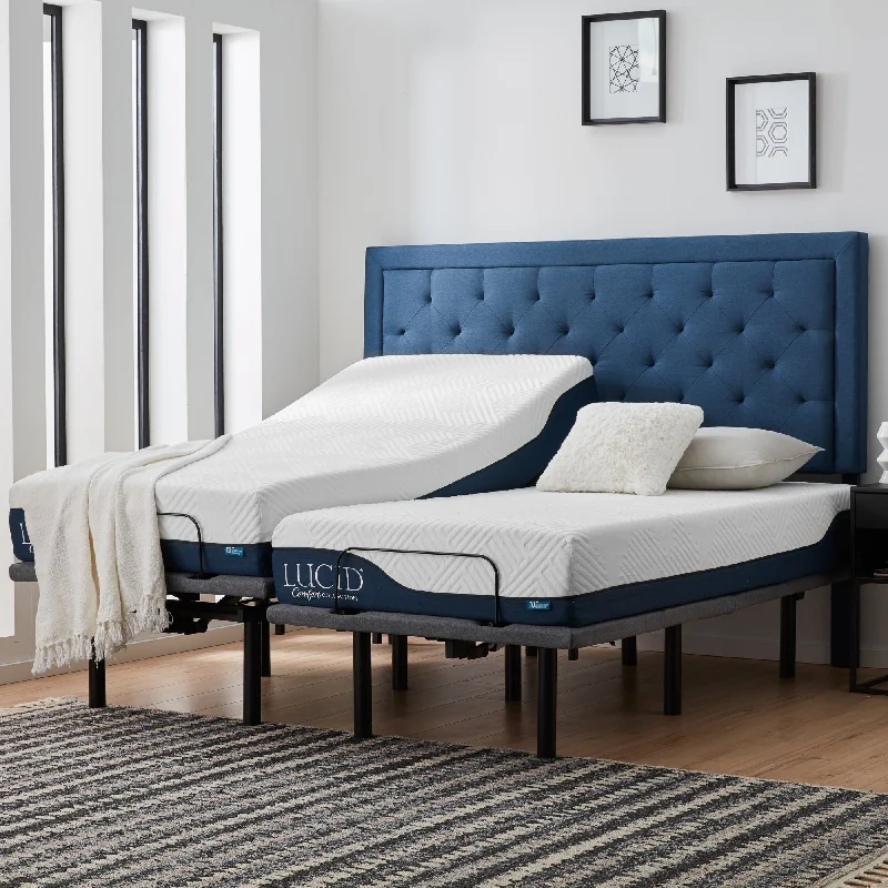 Lucid Comfort Collection 10-inch Gel & Aloe Vera Hybrid Mattress and Deluxe Adjustable Bed Set