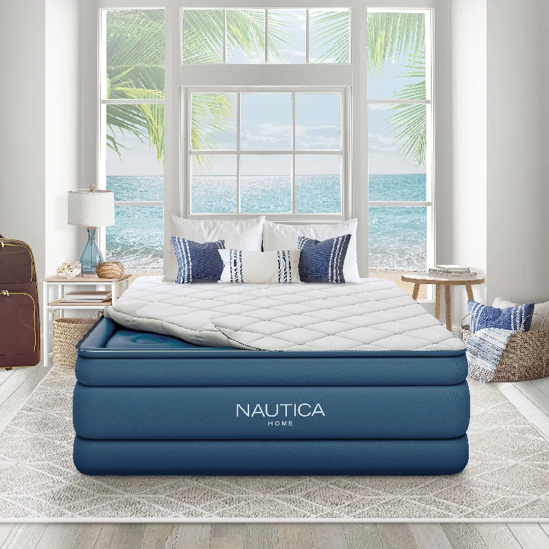 Nautica Home Cloud Supreme 18 in. Queen Air Mattress with Zip-Off Pillowtop - Inflatable Guest Bed with Built-In Pump