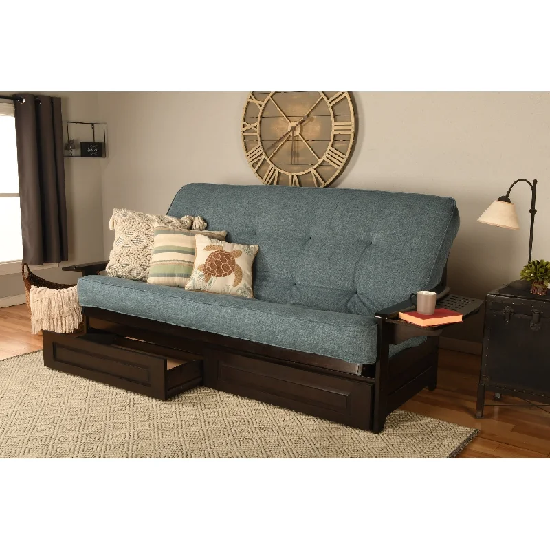 Somette Phoenix Queen-size Storage Futon Set in Espresso Finish with Linen Mattress