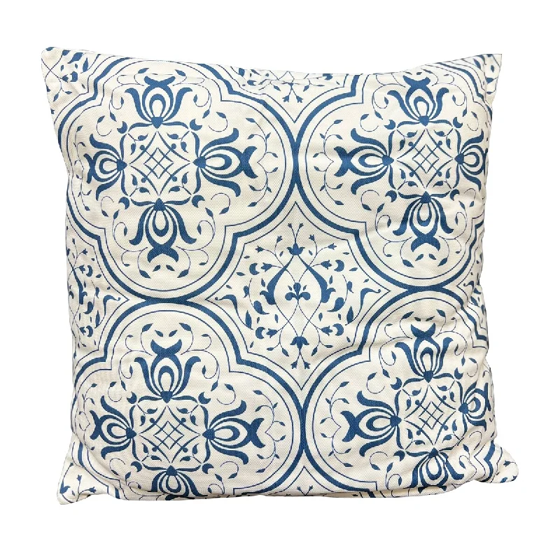 17 x 17 Inch Modern Brightens Decorative Square Cotton Accent Throw Pillow with Classic Damask Print, Blue and White