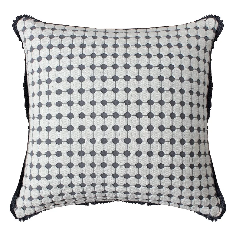 18 x 18 Handcrafted Square Cotton Accent Throw Pillow, Woven, Geometric Pattern, Dotted Tile Design, White, Gray - White