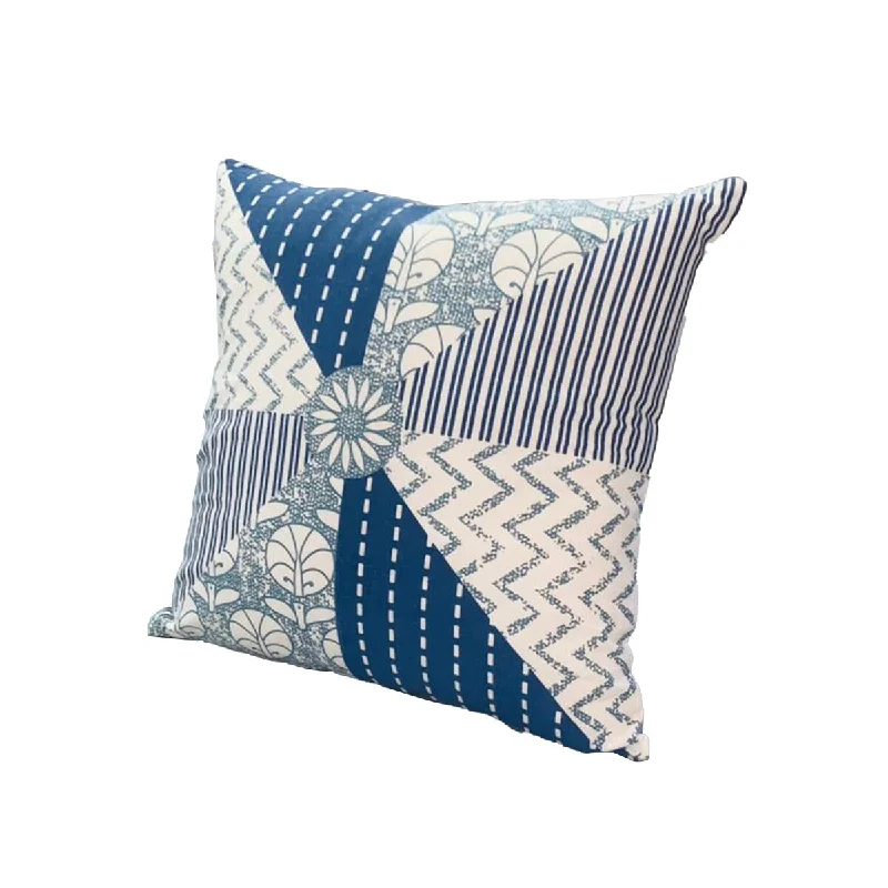 18 x 18 Modern Simple Lounging Square Accent Pillow, Geometric Pattern, Soft Cotton Cover, Polyester Filler, Blue, White