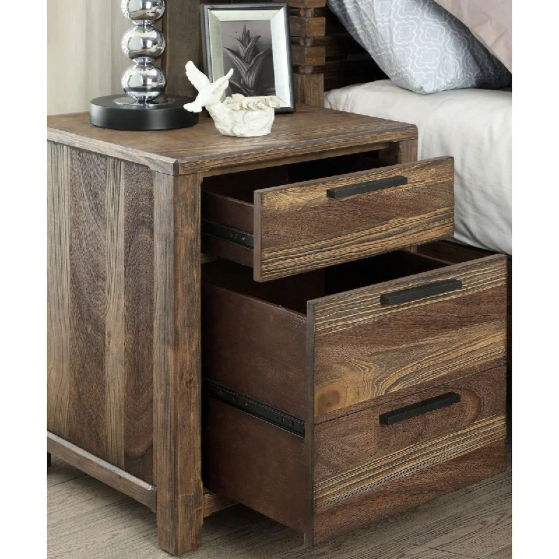 1pc Nightstand Only Transitional Rustic Natural Tone Solid wood Felt Lined Drawers Metal Handles Black Bar Pull