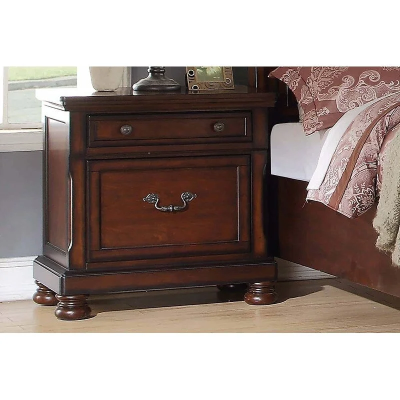 1pc Traditional Formal Look Cherry Finish Nightstand with Drawers