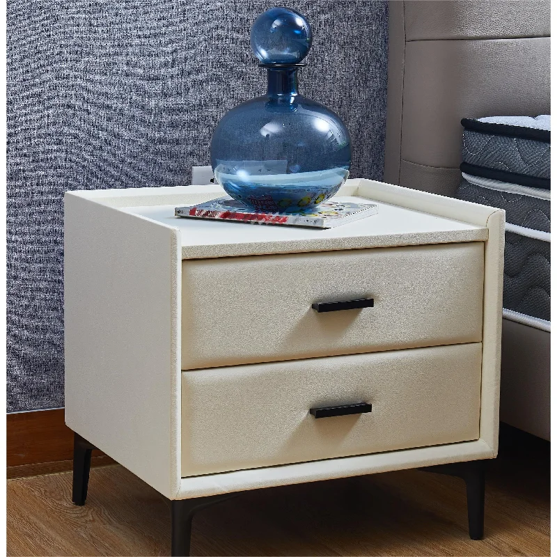 2-Drawer Faux Leather Nightstand