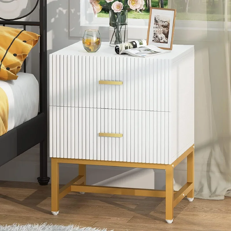 2-Drawer Nightstand, White Night Stands with Storage Drawers