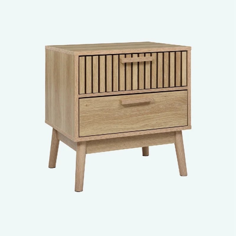 2-Drawer Nightstand with Rubber Wood Legs