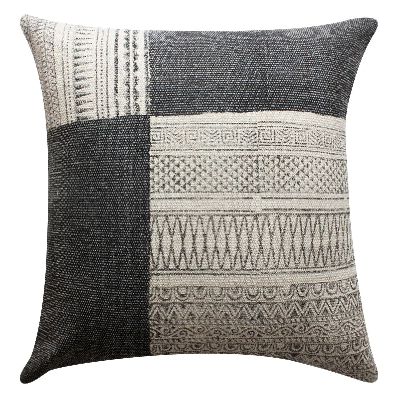 24 x 24 Square Handwoven Accent Throw Pillow, Cotton Dhurrie, Classic Kilim Pattern, Neutral Shades of Gray and Off White