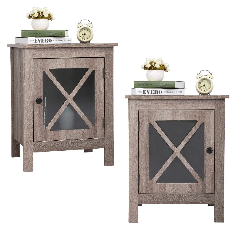 2pcs Farmhouse Nightstand with X-Shaped Door