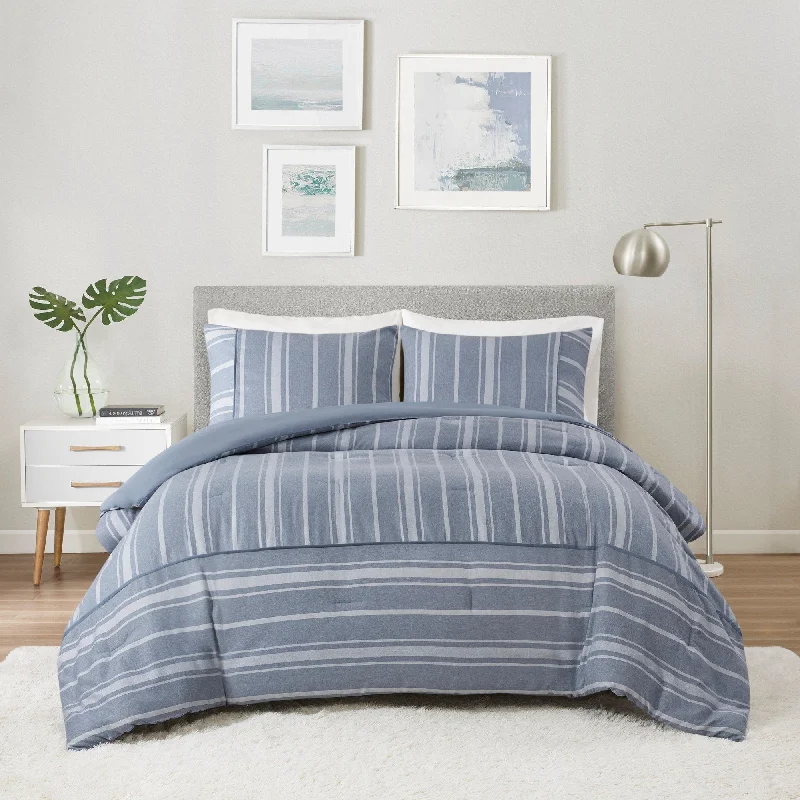 Beautyrest Kent 3 Piece Striped Herringbone Oversized Comforter Set