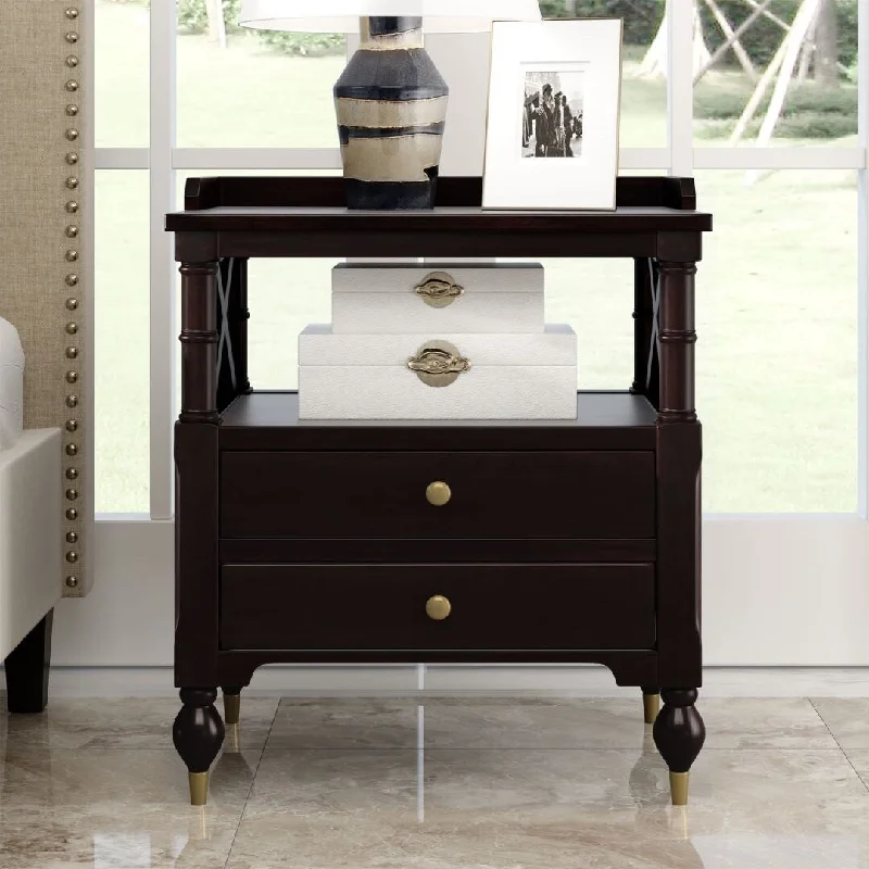 Black Cherry Modern 2 Drawer Nightstand