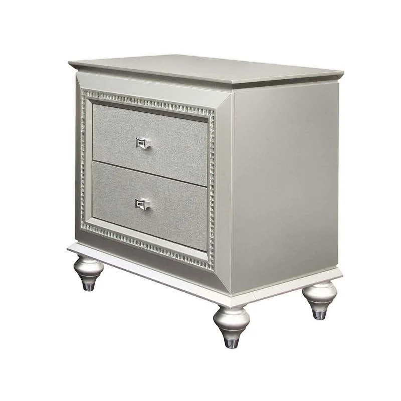 Champagne Wood Contemporary Nightstand with Crystal-like Trim