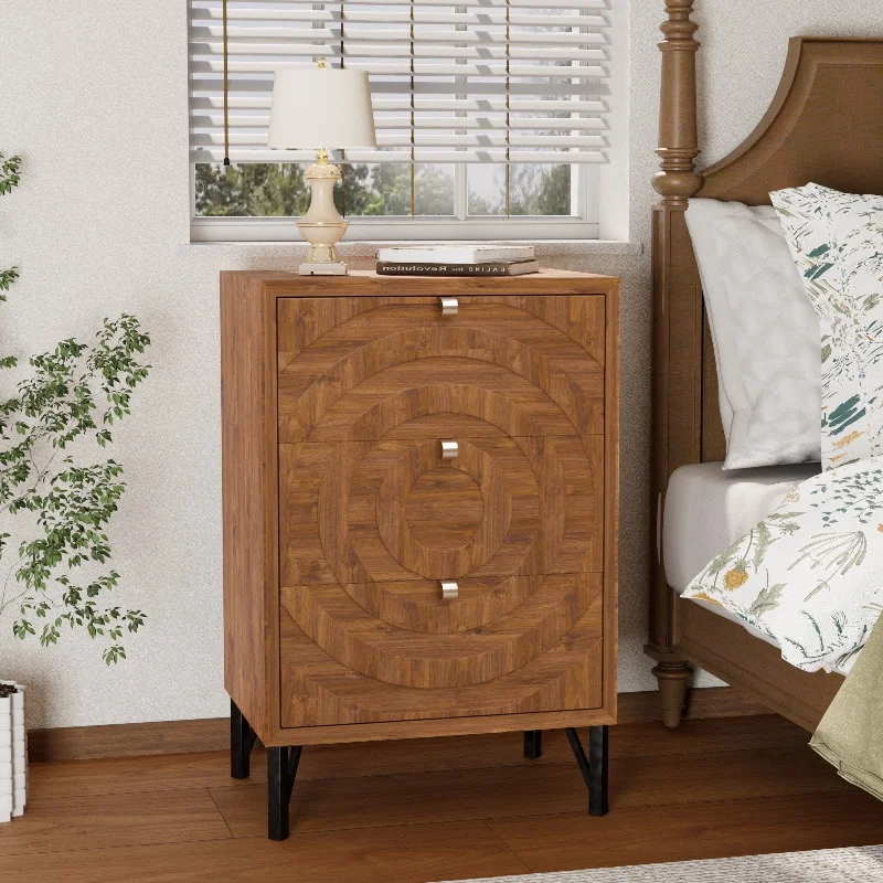 COSIEST Solid Wood Brown Nightstands w Drawers