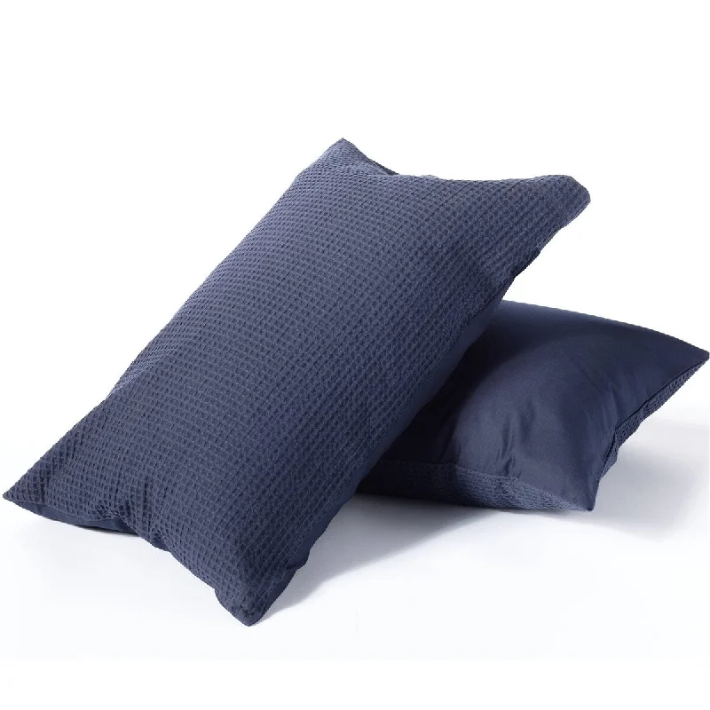 Cotton Waffle Navy Pair of Standard Pillowcases