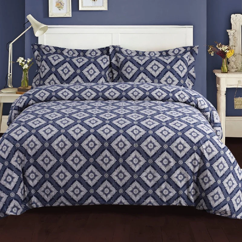 Damask Printed 200-GSM Flannel Oversize 3-piece Duvet Cover Set