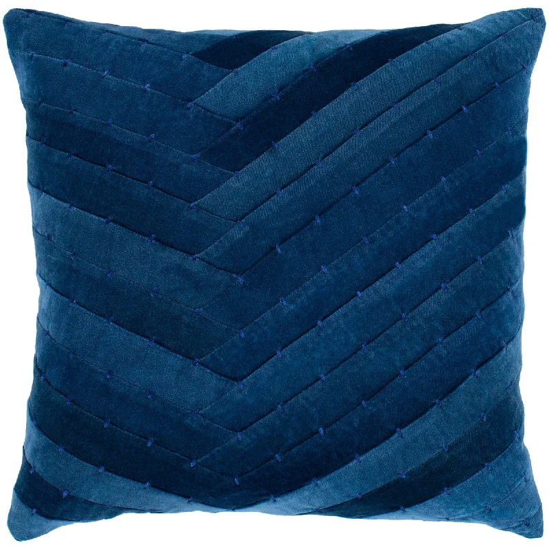 Evangeline Navy Stitched Velvet Throw Pillow Cover (20" x 20")