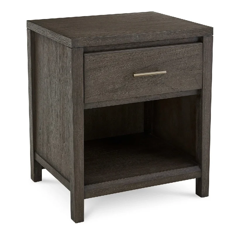 Fang 26 Inch Modern Nightstand, Single Large Gliding Drawer, Rustic Brown