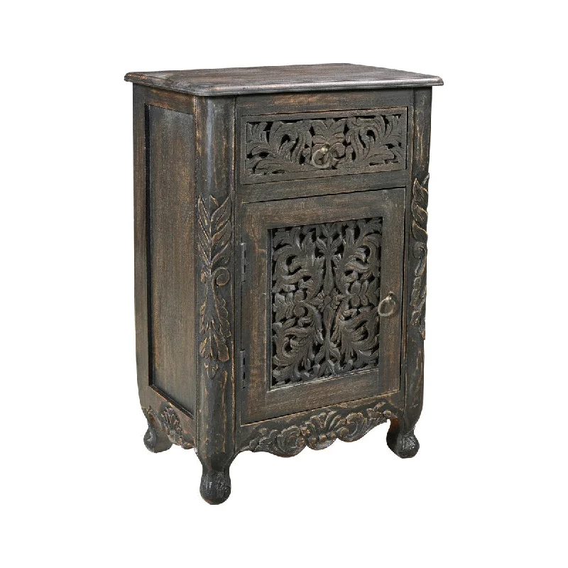 Florence 1-Drawer 1-Door Carved Left Nightstand - Black