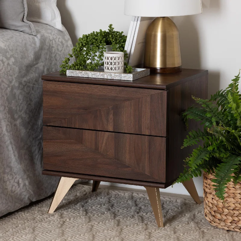 Graceland Mid-Century Modern Transitional Walnut Brown Finished Wood 2-Drawer Nightstand