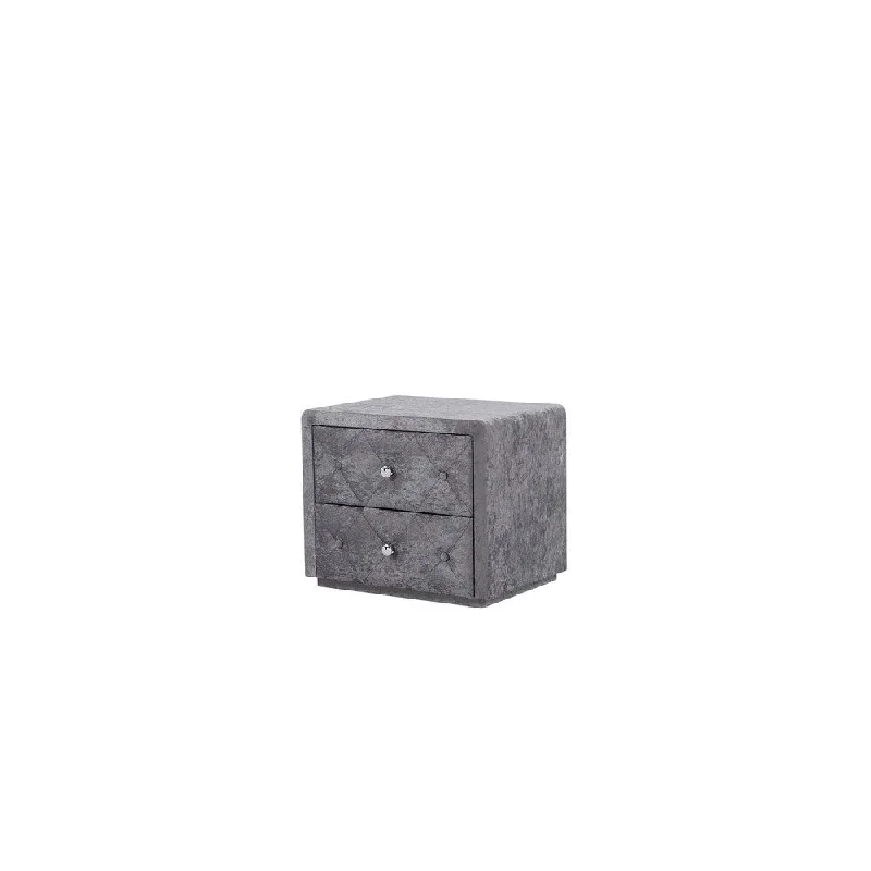 Grey Fabric 2 Drawer Contemporary Night Stand